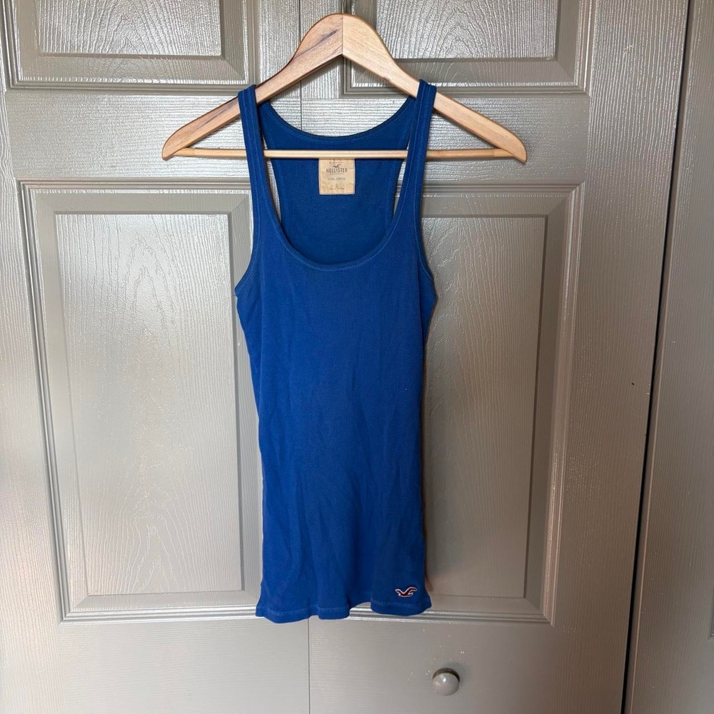 Hollister Vintage Y2K Blue Ribbed Racerback Cami Tank Top Small Logo So Cal